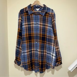 Women’s Pennington’s Brand Plus Blue and Orange Plaid Button Down Shirt size 1X